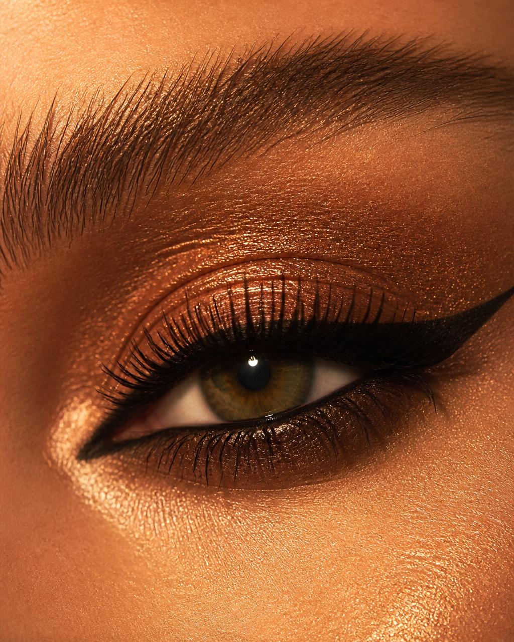 Olhar íntimo com sombra bronze e cílios longos
